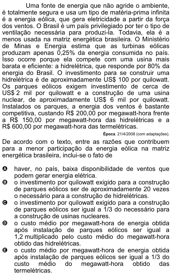 Questão 32 no caderno Amarela do ENEM 2008