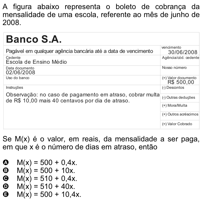 Questão 33 no caderno Amarela do ENEM 2008