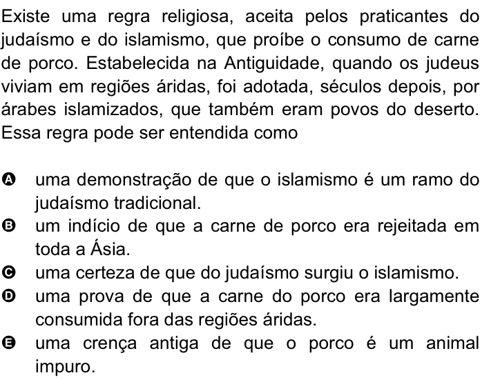Questão 42 no caderno Amarela do ENEM 2008