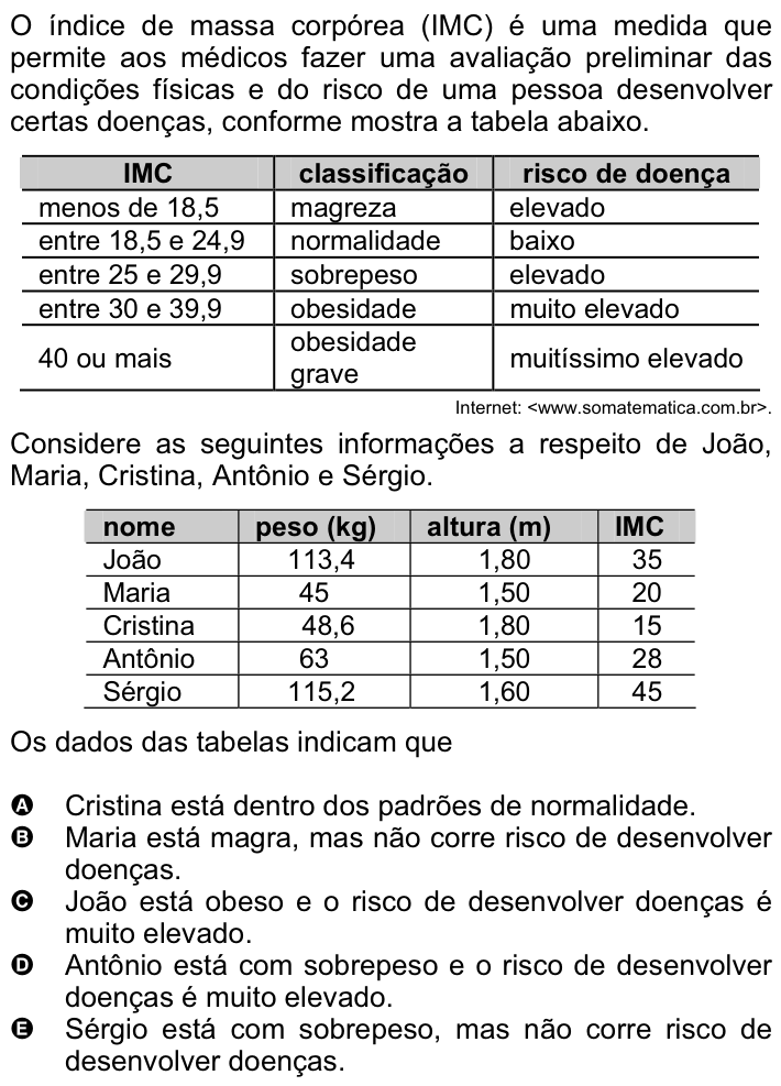 Questão 44 no caderno Amarela do ENEM 2008