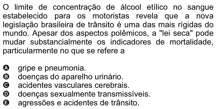 Questão 49 no caderno Amarela do ENEM 2008