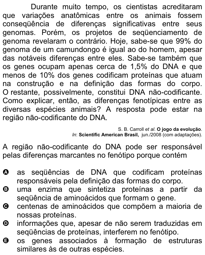 Questão 53 no caderno Amarela do ENEM 2008