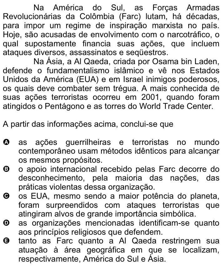 Questão 62 no caderno Amarela do ENEM 2008