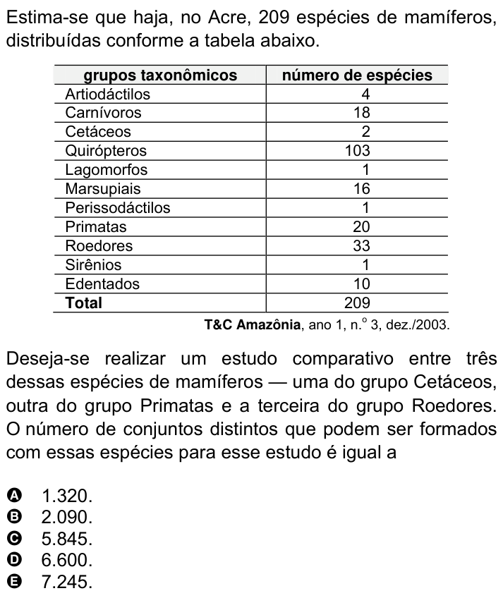 Questão 8 no caderno Amarela do ENEM 2007