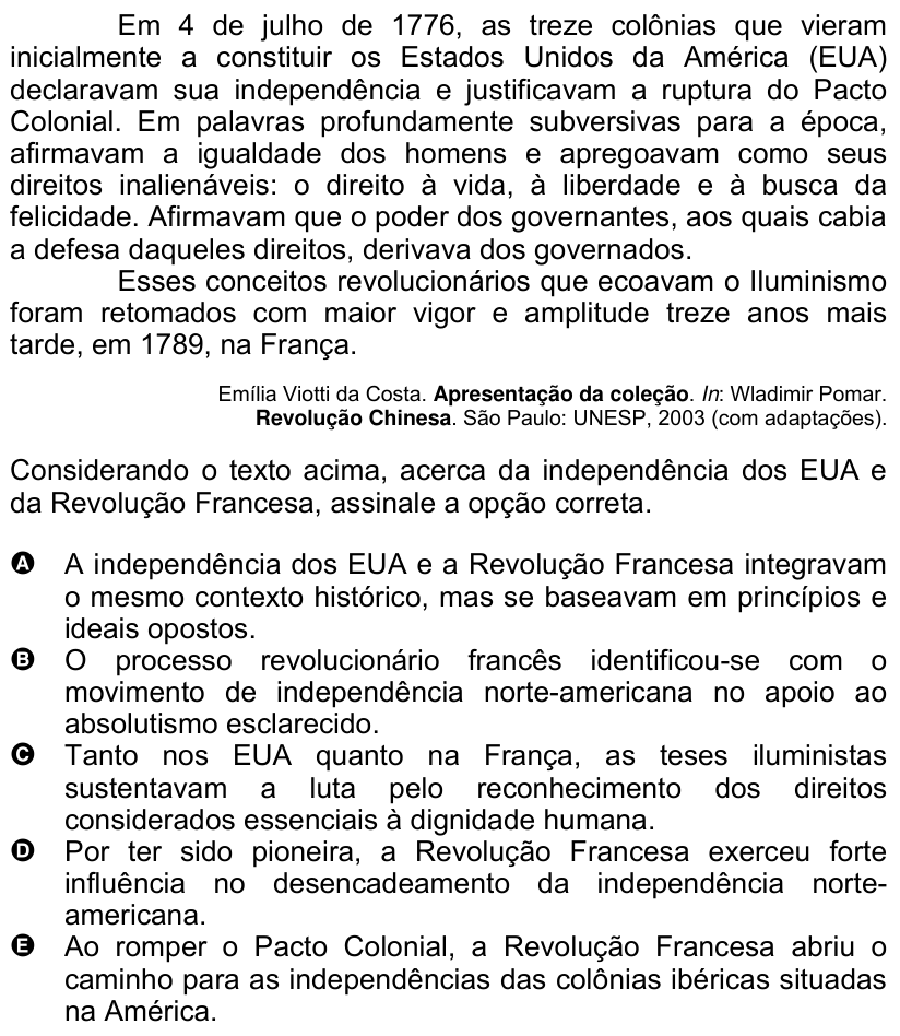 Questão 21 no caderno Amarela do ENEM 2007