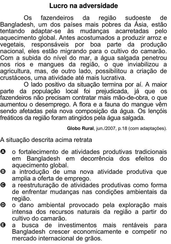 Questão 39 no caderno Amarela do ENEM 2007