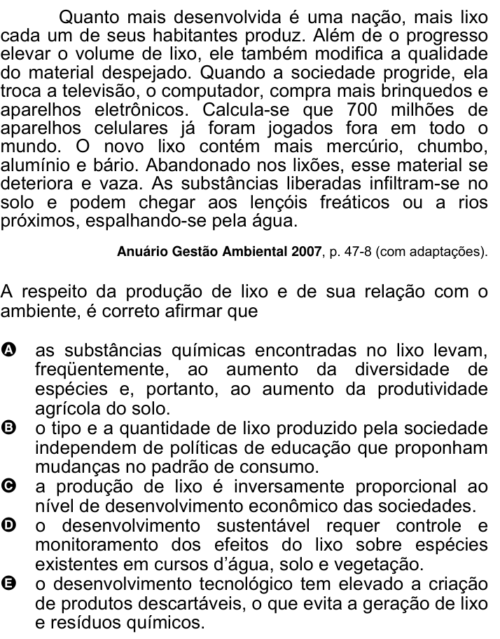 Questão 47 no caderno Amarela do ENEM 2007
