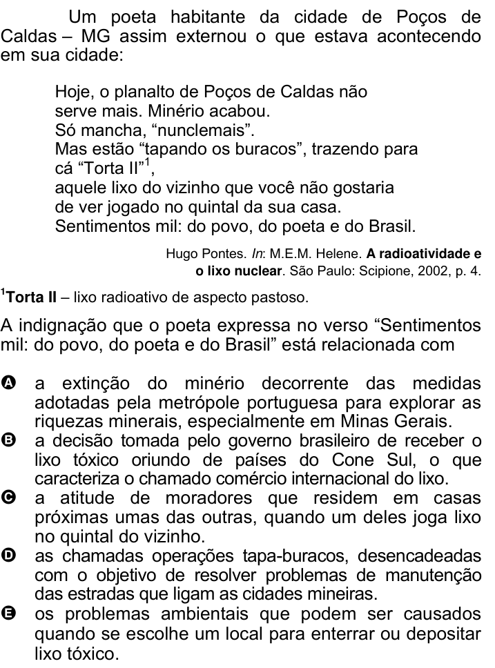 Questão 48 no caderno Amarela do ENEM 2007