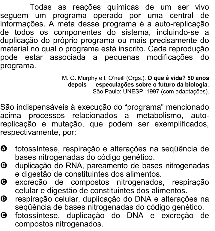 Questão 56 no caderno Amarela do ENEM 2007