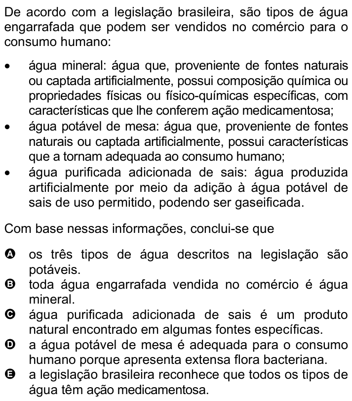 Questão 62 no caderno Amarela do ENEM 2007