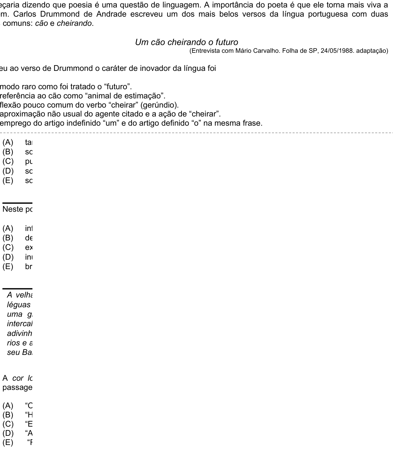 Questão 9 no caderno Amarela do ENEM 2003