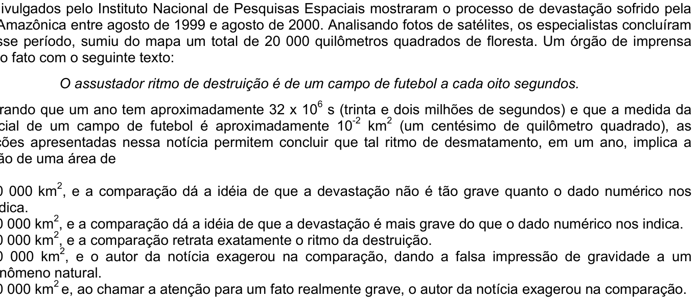 Questão 36 no caderno Amarela do ENEM 2003