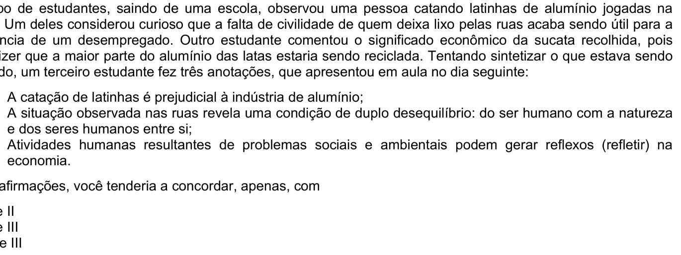 Questão 39 no caderno Amarela do ENEM 2003