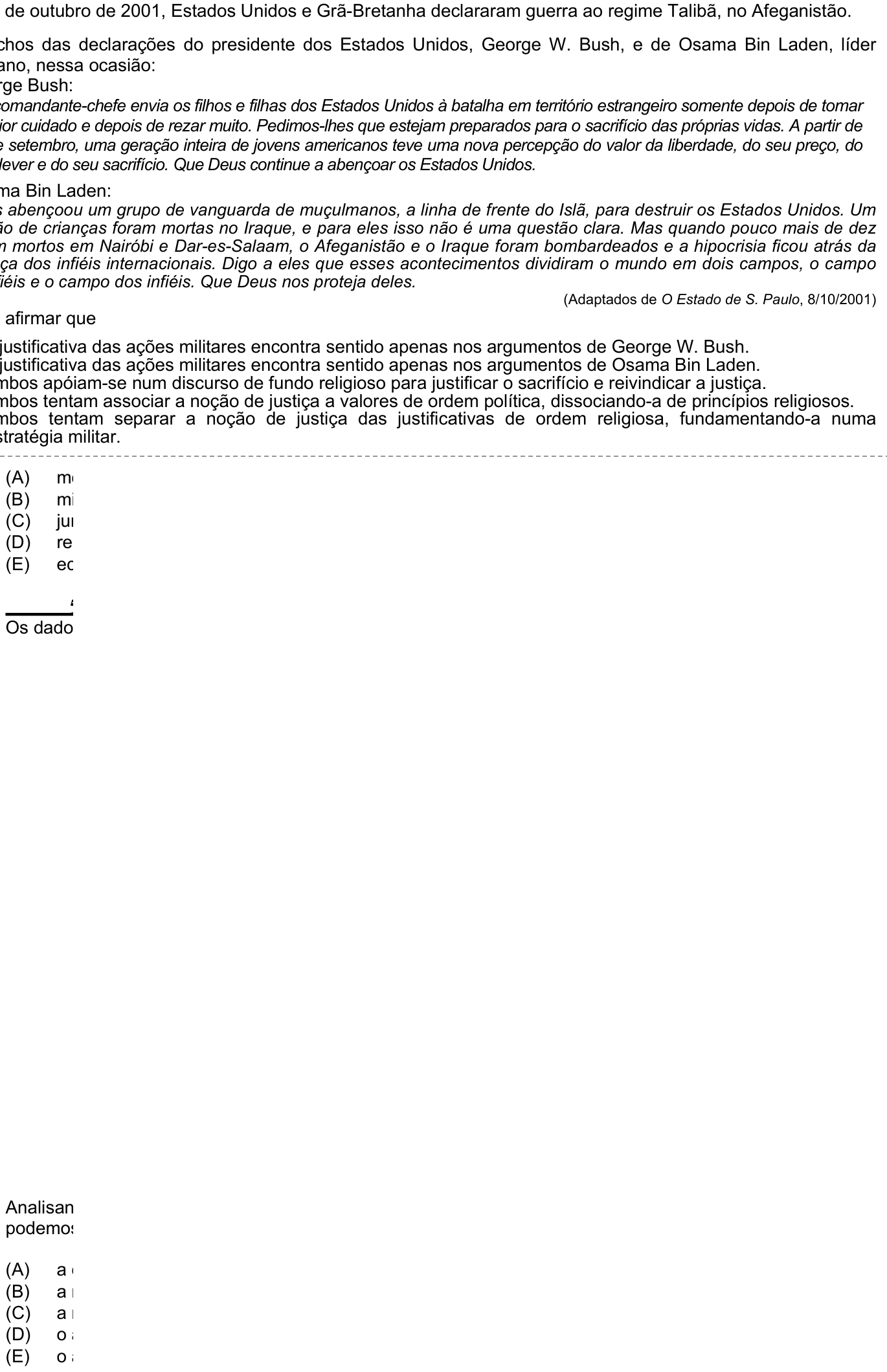 Questão 54 no caderno Amarela do ENEM 2003