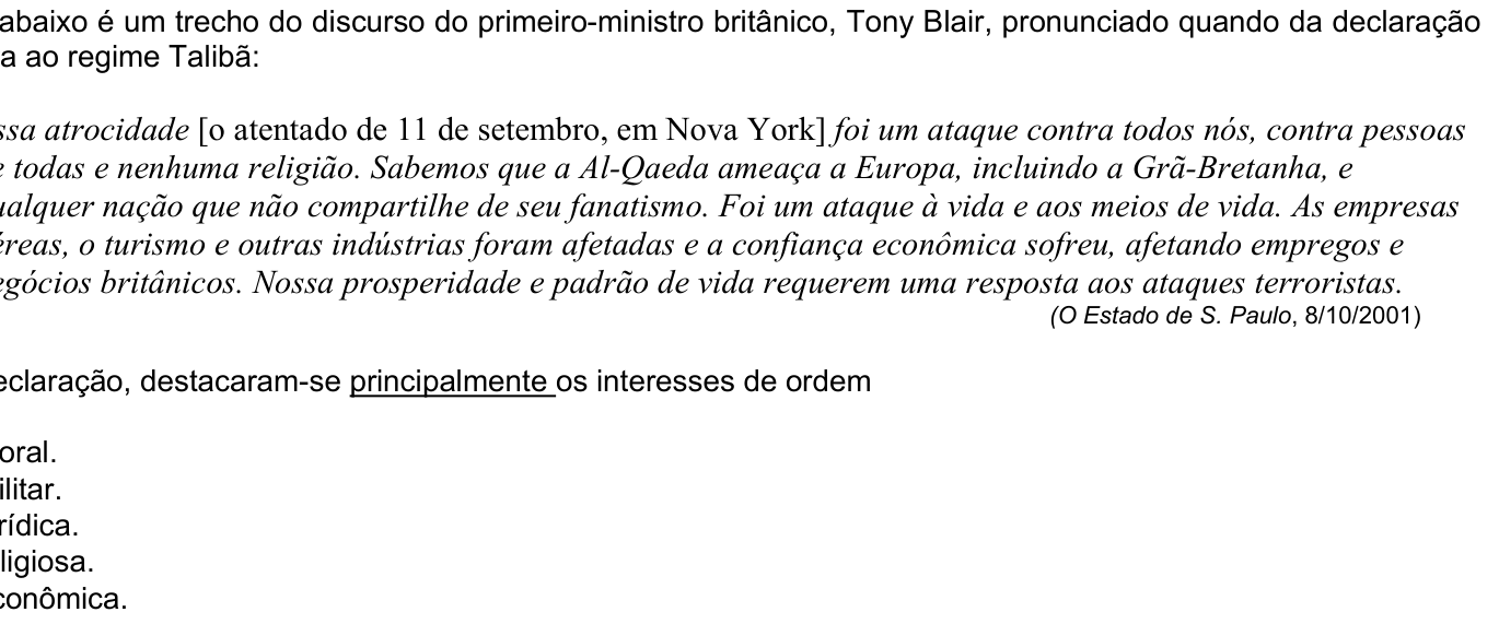 Questão 55 no caderno Amarela do ENEM 2003