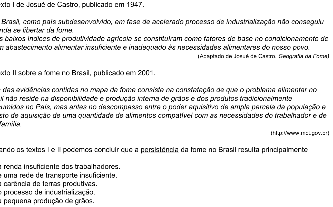 Questão 60 no caderno Amarela do ENEM 2003