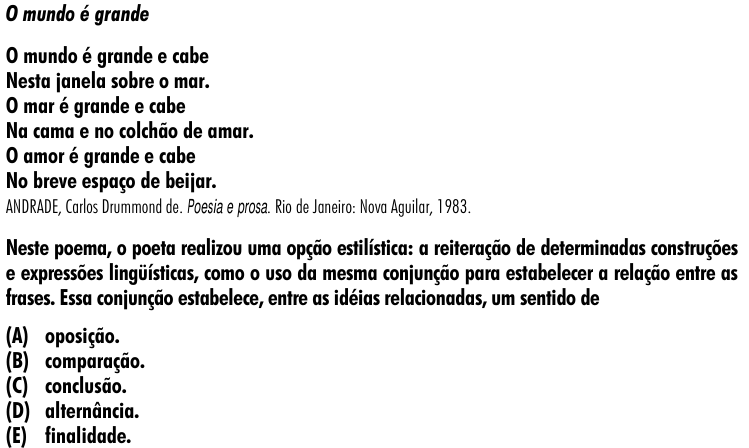 Questão 1 no caderno Amarela do ENEM 2001