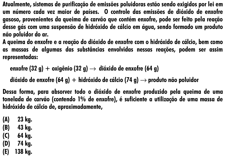 Questão 7 no caderno Amarela do ENEM 2001