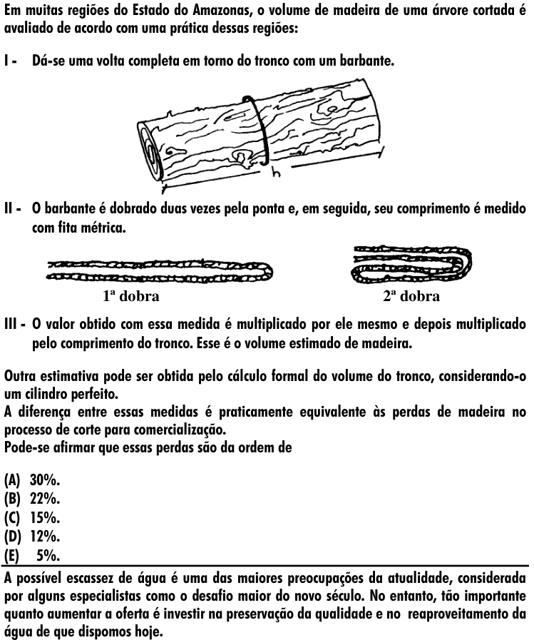 Questão 9 no caderno Amarela do ENEM 2001
