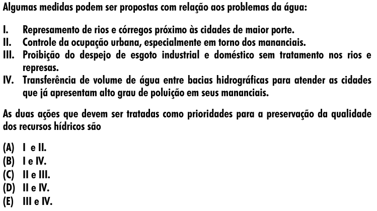 Questão 11 no caderno Amarela do ENEM 2001