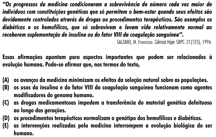 Questão 19 no caderno Amarela do ENEM 2001