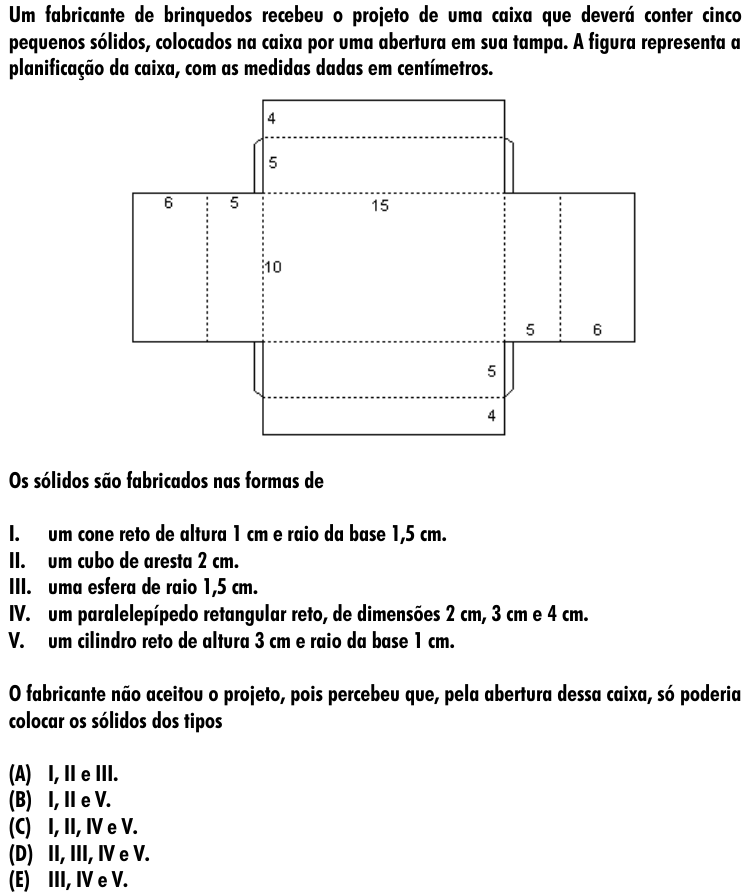 Questão 24 no caderno Amarela do ENEM 2001