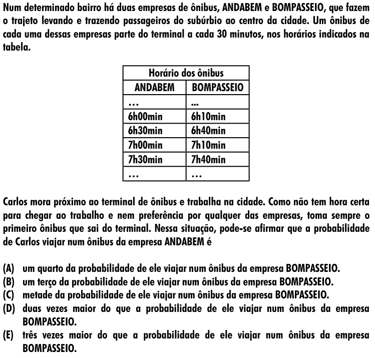 Questão 29 no caderno Amarela do ENEM 2001