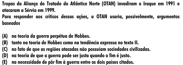 Questão 31 no caderno Amarela do ENEM 2001