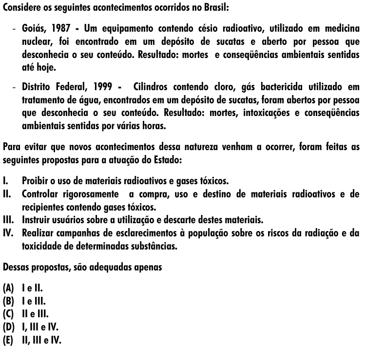 Questão 35 no caderno Amarela do ENEM 2001