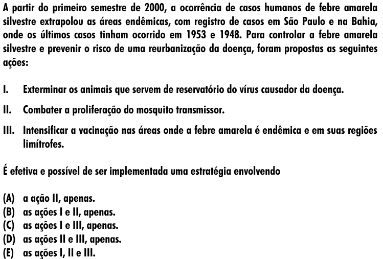 Questão 41 no caderno Amarela do ENEM 2001