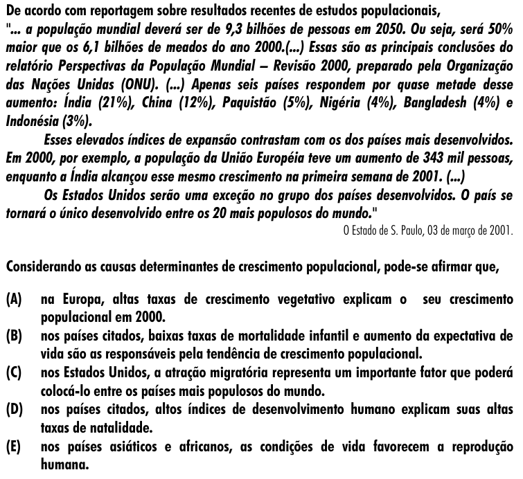 Questão 46 no caderno Amarela do ENEM 2001