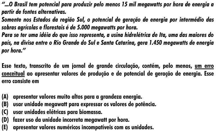 Questão 47 no caderno Amarela do ENEM 2001