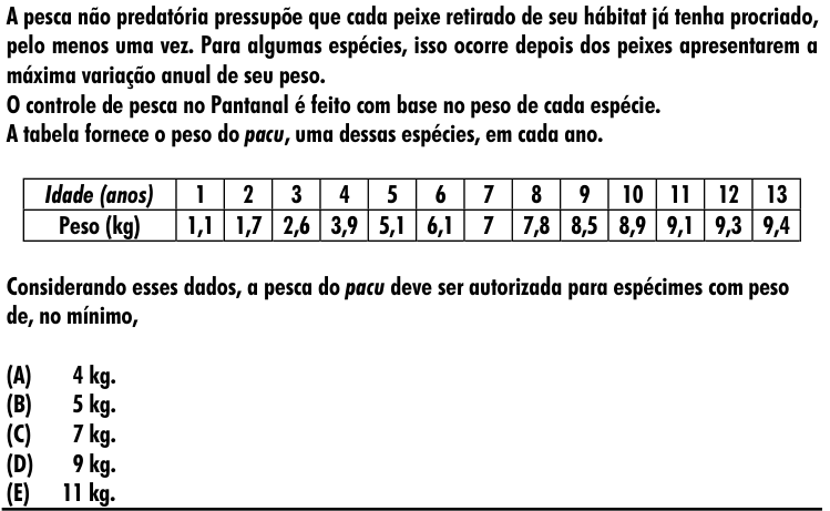 Questão 48 no caderno Amarela do ENEM 2001