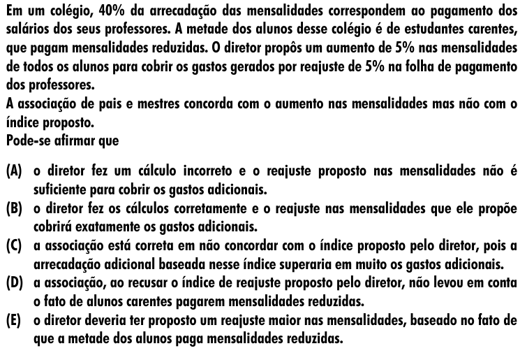Questão 53 no caderno Amarela do ENEM 2001
