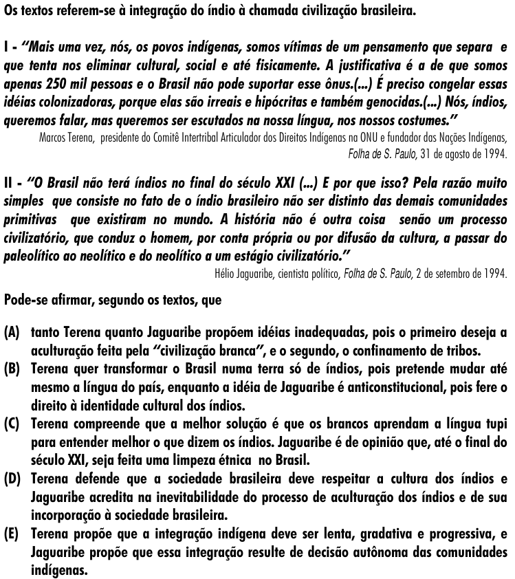 Questão 54 no caderno Amarela do ENEM 2001