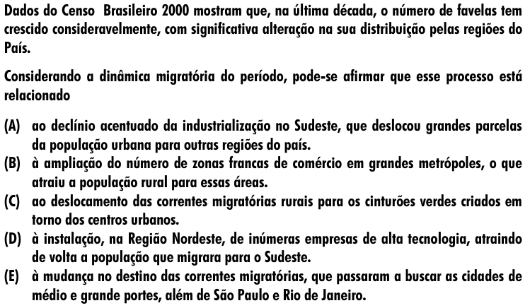 Questão 56 no caderno Amarela do ENEM 2001