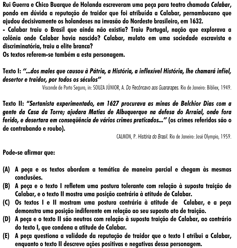 Questão 62 no caderno Amarela do ENEM 2001