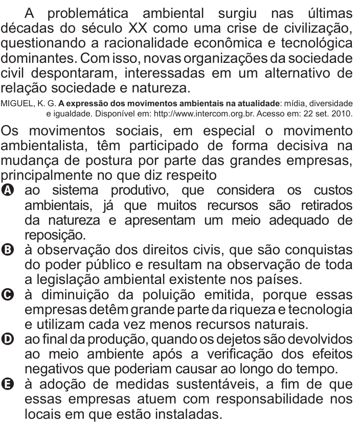 Questão 2 no caderno Branco do ENEM PPL 2011