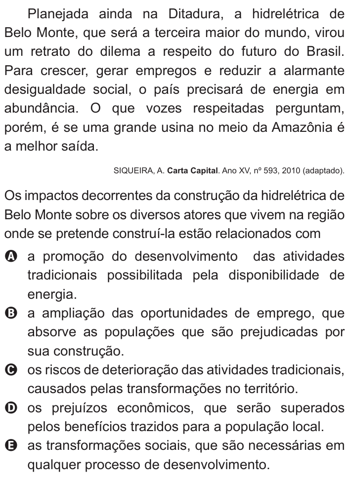 Questão 3 no caderno Branco do ENEM PPL 2011