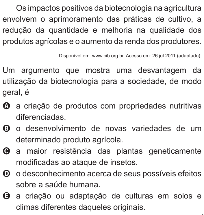Questão 4 no caderno Branco do ENEM PPL 2011