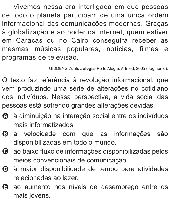 Questão 7 no caderno Branco do ENEM PPL 2011