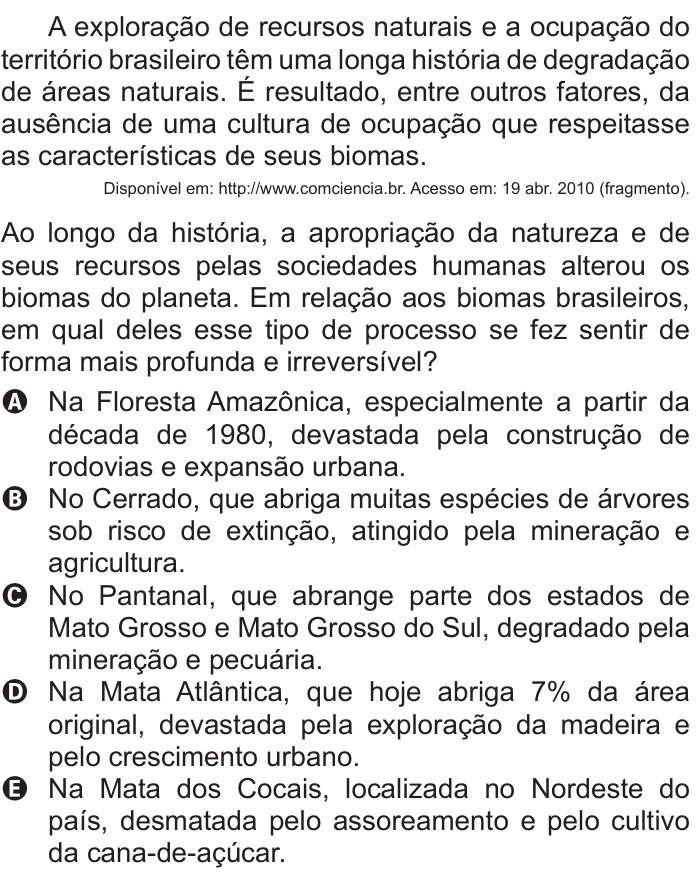 Questão 9 no caderno Branco do ENEM PPL 2011