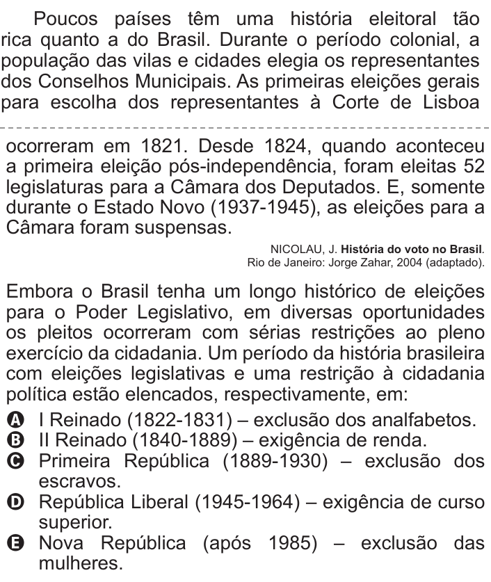 Questão 15 no caderno Branco do ENEM PPL 2011