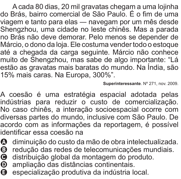 Questão 21 no caderno Branco do ENEM PPL 2011