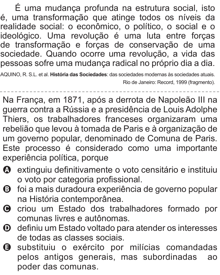 Questão 22 no caderno Branco do ENEM PPL 2011