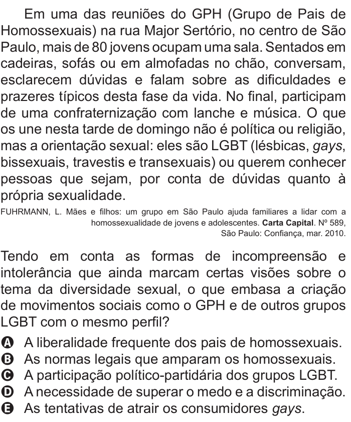 Questão 25 no caderno Branco do ENEM PPL 2011