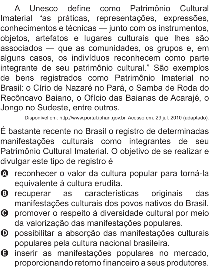 Questão 26 no caderno Branco do ENEM PPL 2011