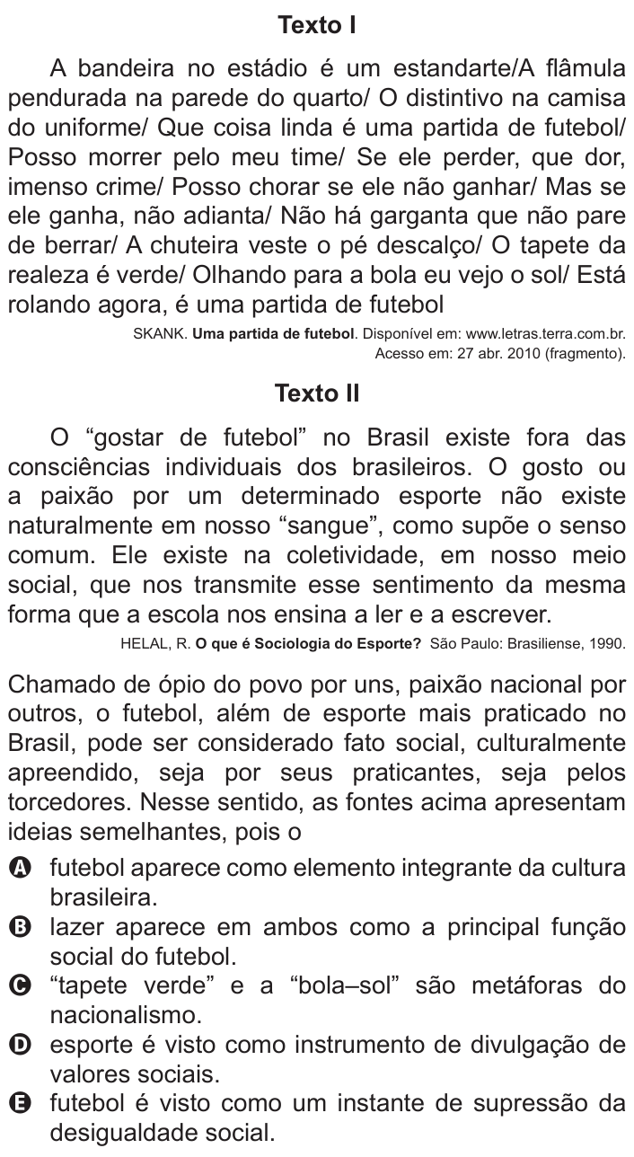 Questão 31 no caderno Branco do ENEM PPL 2011