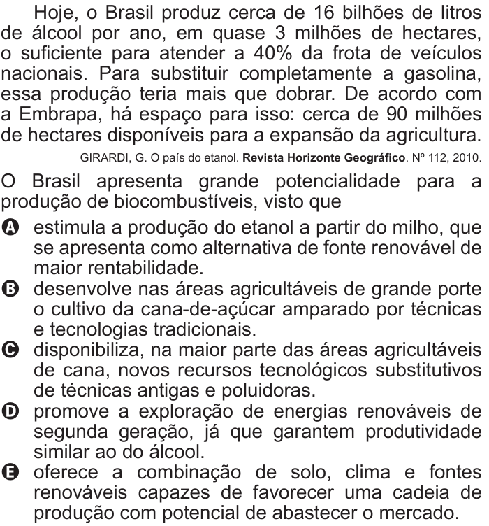 Questão 32 no caderno Branco do ENEM PPL 2011