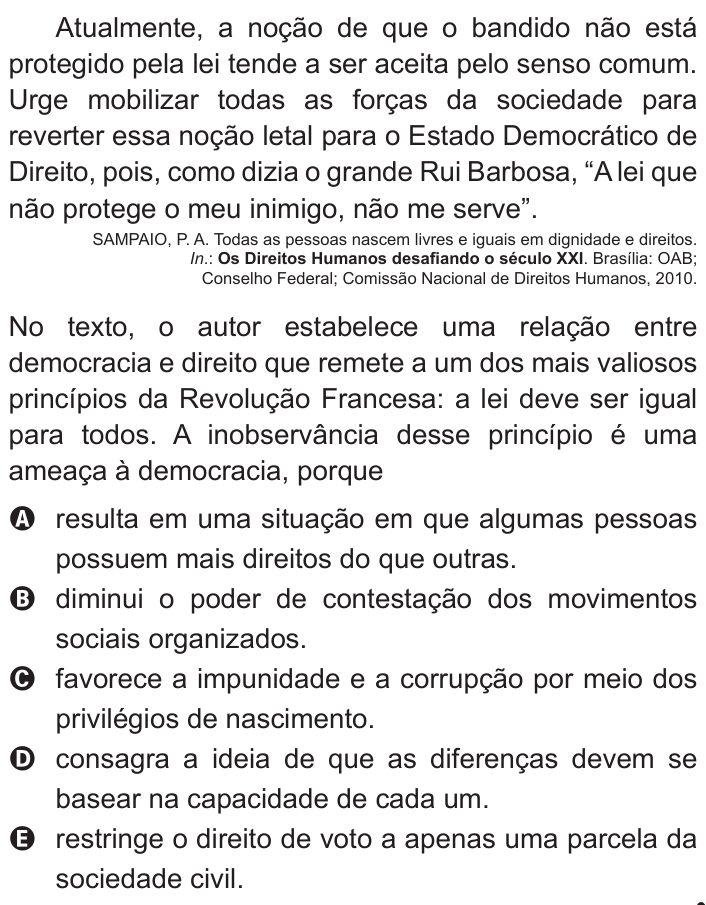 Questão 43 no caderno Branco do ENEM PPL 2011